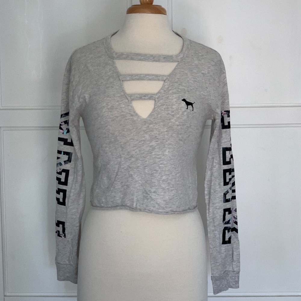 VS PINK | Gray Cut Out Crop T Shirt